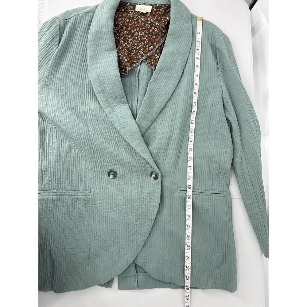Ott Light Mint Green Ribbed Double Button Blazer with Floral Lining